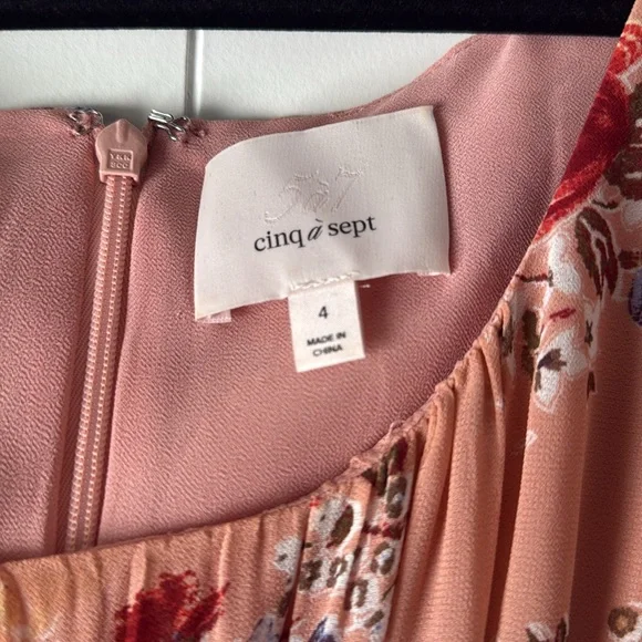 Cinq A Sept Simone Mini Dress Tiered Floral Print Chiffon Bare Rose Pink 4 - Picture 3 of 3